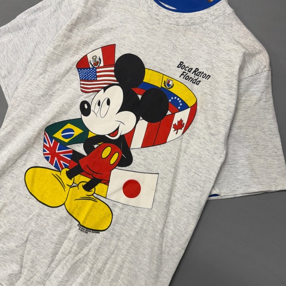 Vintage Mickey Mouse T-Shirt Grey Boca Raton Florida International Flag Medium - Picture 2 of 7